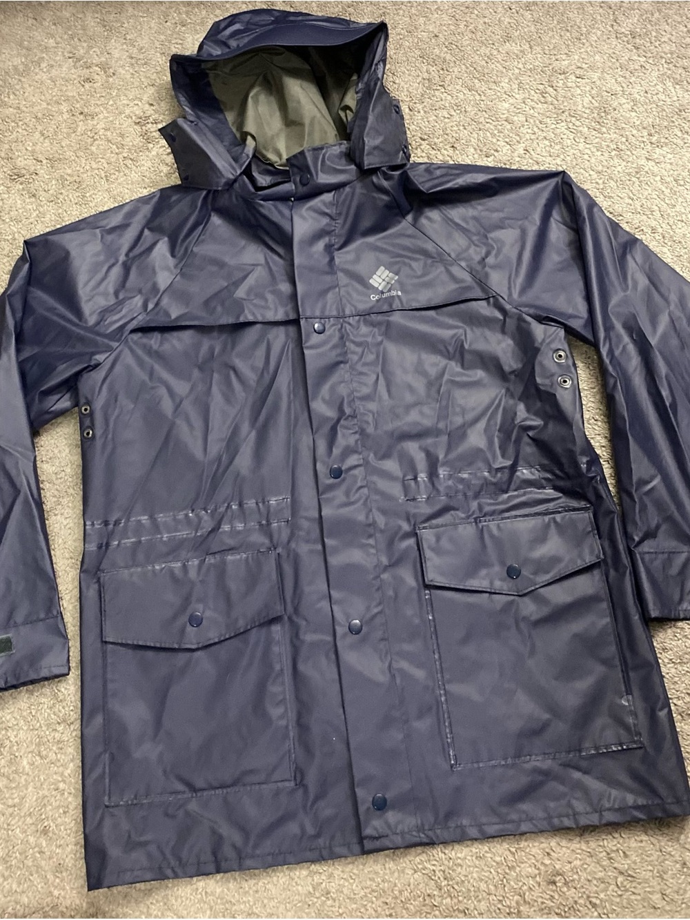 Columbia Navy Hooded Waterproof Rain Jacket